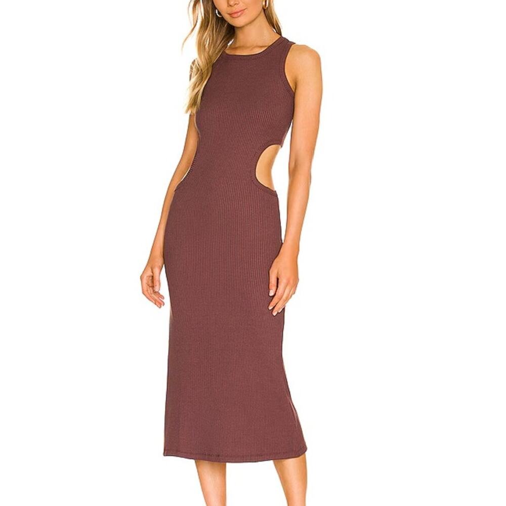 Ena Pelly Billie Racer Rib Cut Out Bodycon Sexy Midi Dress Chocolate Women's 4